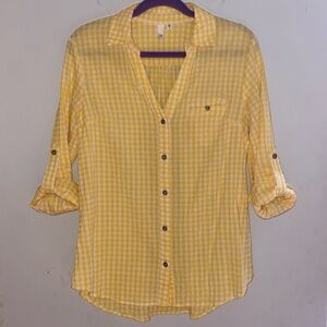 Kut From The Kloth Feena Textured Button Down Size Medium Womens Yellow